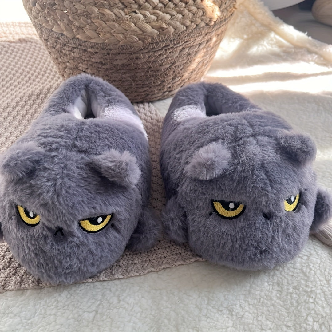 Women'S Fluffy Cat Animal Winter Slippers, Cozy Warm Fuzzy Home Shoes, Novelty Plush Indoor Footwear, with Rubber Sole, for Christmas Halloween Gift, All-Season Flannel Upper & Inner, Valentine'S Day Gifts