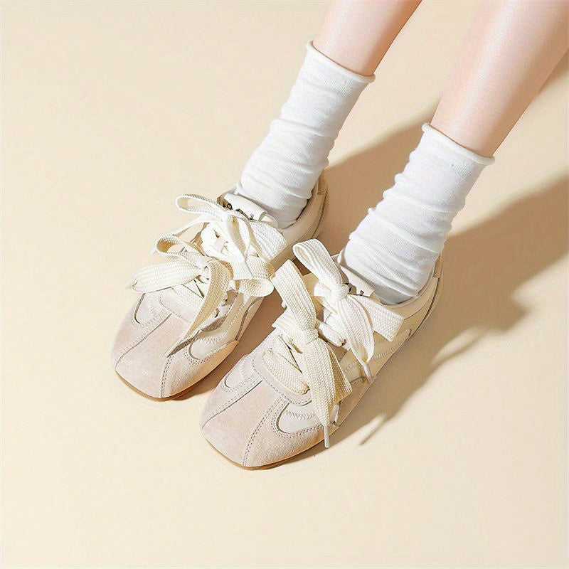 Women'S Dexun Casual Sneakers - Breathable Fabric Upper, Flat Bottom Rubber Sole, Striped Design with Bow Accents, All-Season Comfort for Skateboarding & Casual Attire, Ladies Sneakers, Comfortable Footwear, Fabric Insole