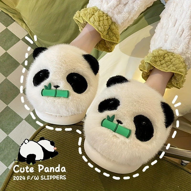 Cozy & Cute Panda-Themed Winter Slippers - Plush Lined Indoor\u002FOutdoor Shoes, Soft Fluffy Material, Hand Washable, Perfect for Bedroom or Casual Use, Indoor Winter Footwear | Cartoon Style Slippers | Warm Fuzzy Lining, Indoor Slippers