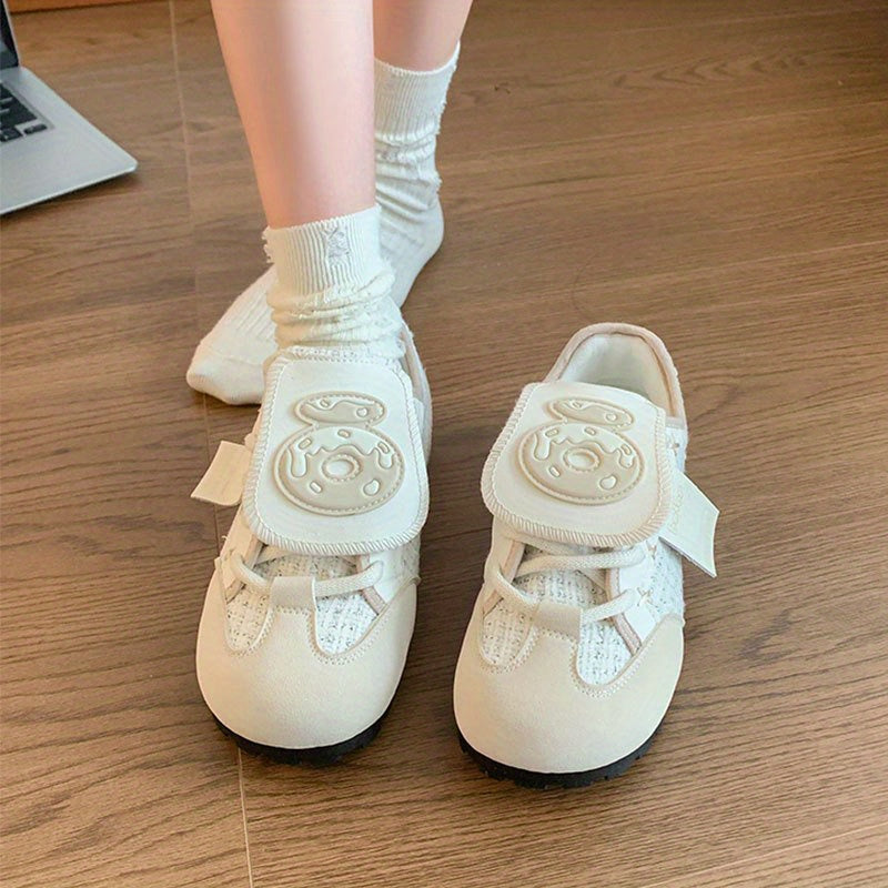 Women's Gym Shoes - Flexible Bendable Sole with Cushioned EVA Insole, Non-Slip Rubber Outsole - Lightweight Workout Sneakers for Yoga, Running, Casual - Breathable PU Upper - Beige\u002FWhite Colorway - All-Day Comfort for Everyday & Athletic Activities,