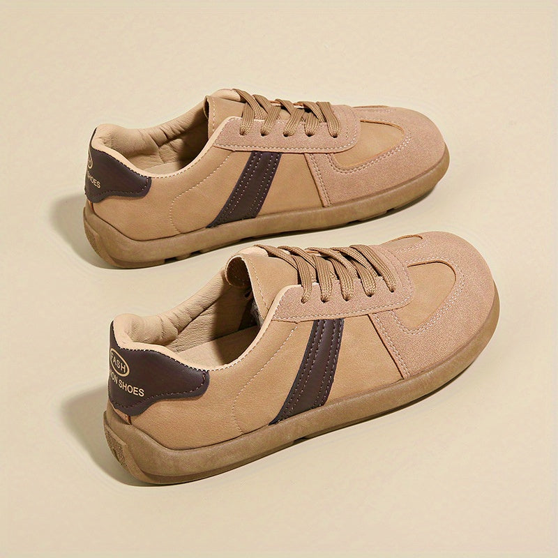 Women's Lightweight Breathable Trainer Sneakers - Brown & White Accent Casual Shoes, Cushioned EVA Insole & Non-Slip Rubber Outsole for Gym, Everyday, Travel - All-Day Comfort Athletic Footwear, Gym Shoes, Sleek Shoe Design, Fabric Lined Interior