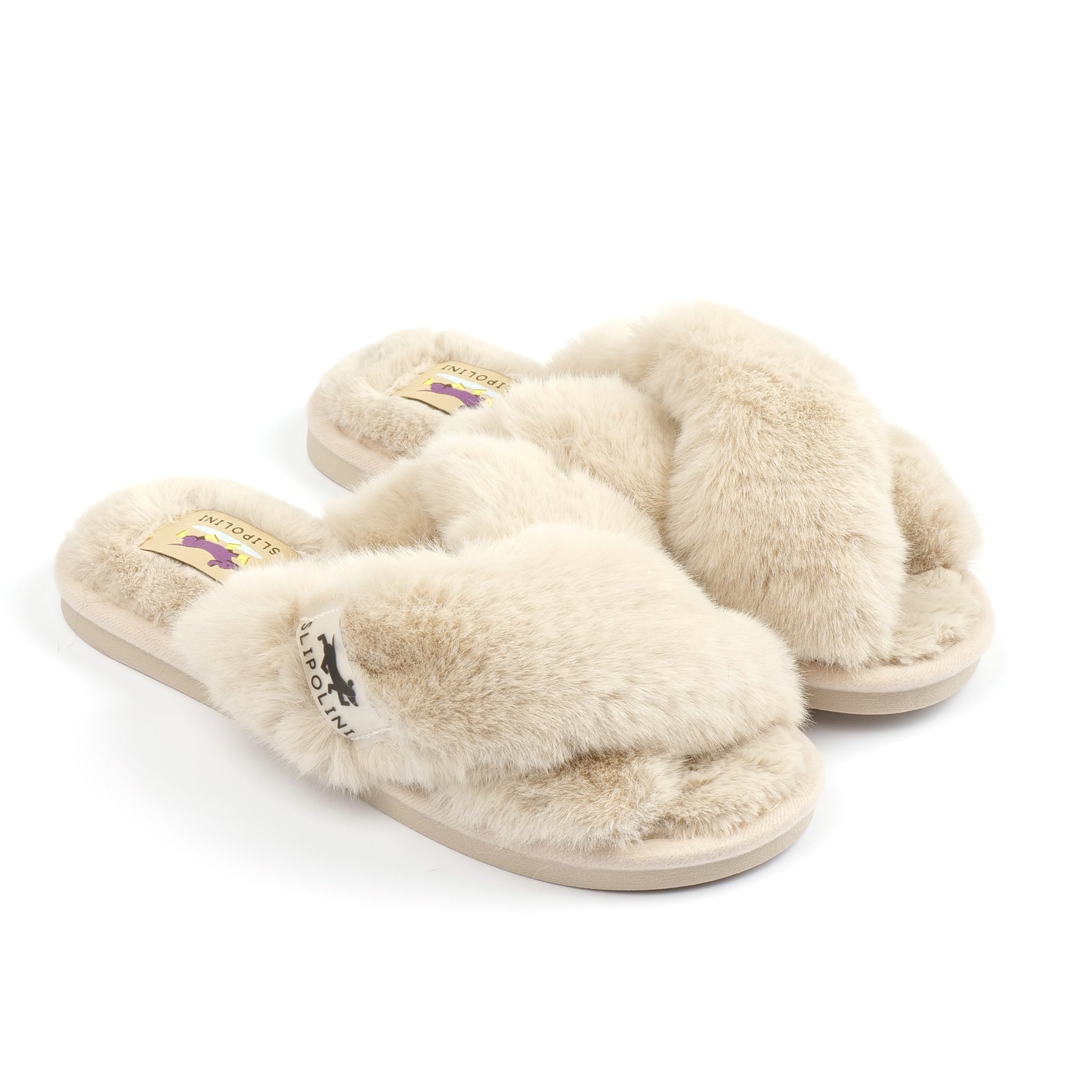 Slipolini Cross Steps Cozy House Slippers for Women - Soft Plush Design, Neutral Tones, Slip-On Comfort - Relaxation & Idle Moments - Ideal for Lounging at Home, Resting After Work, or Enjoying Cozy Evenings