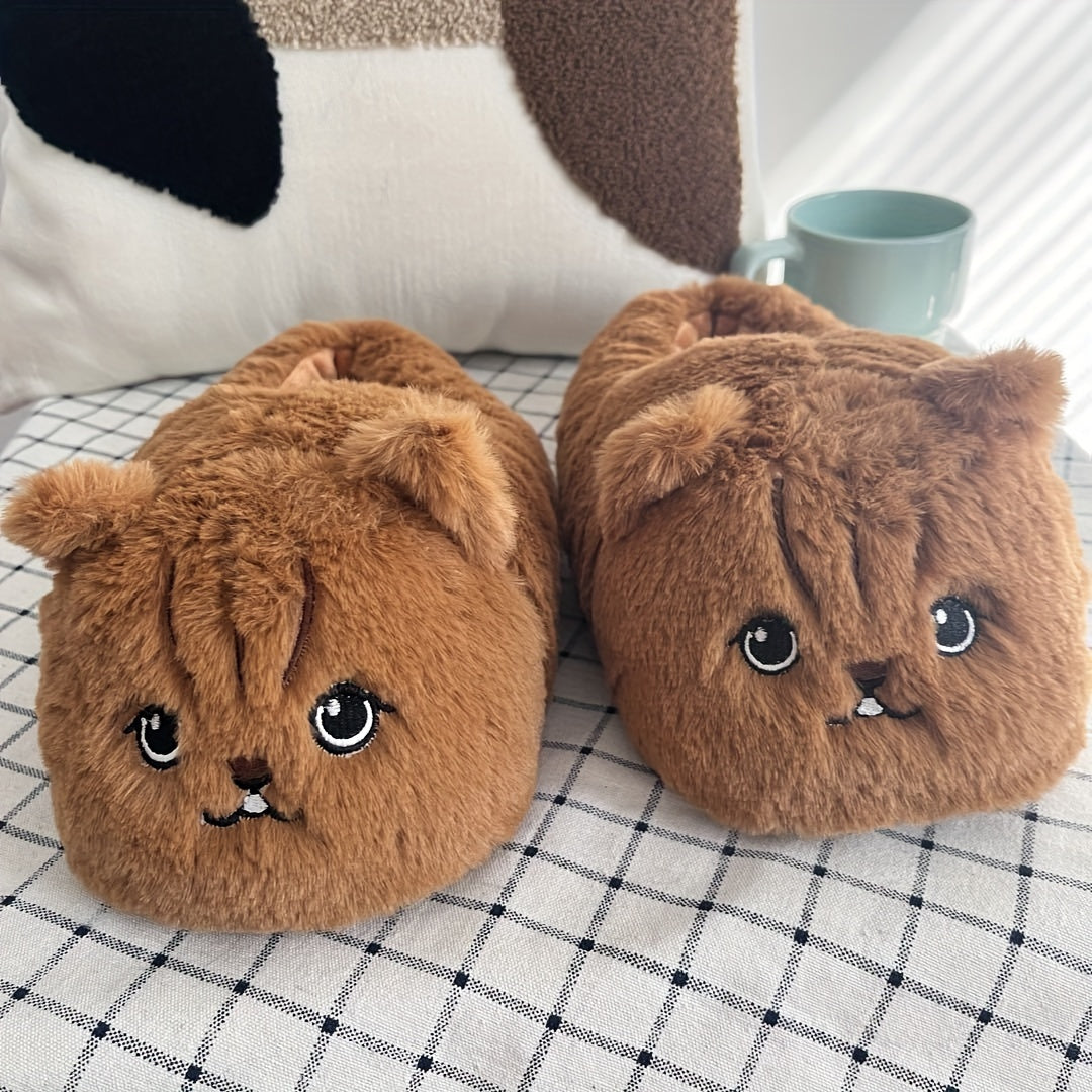 Women'S Fluffy Cat Animal Winter Slippers, Cozy Warm Fuzzy Home Shoes, Novelty Plush Indoor Footwear, with Rubber Sole, for Christmas Halloween Gift, All-Season Flannel Upper & Inner, Valentine'S Day Gifts