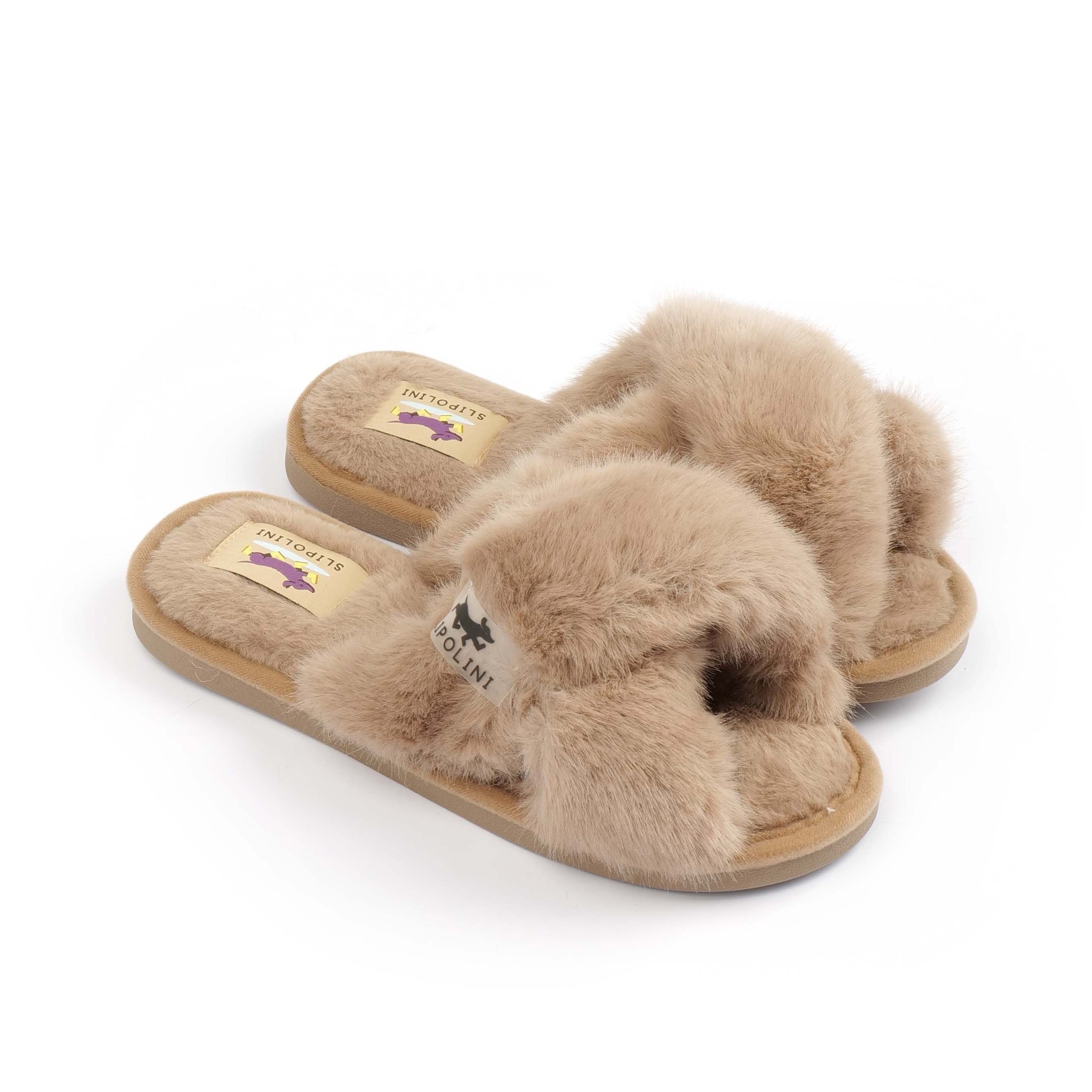 Slipolini Cross Steps Cozy House Slippers for Women - Soft Plush Design, Neutral Tones, Slip-On Comfort - Relaxation & Idle Moments - Ideal for Lounging at Home, Resting After Work, or Enjoying Cozy Evenings