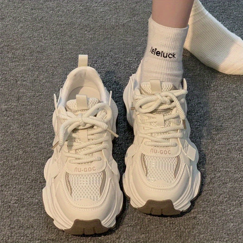 Women'S Vintage-Inspired Platform Sneakers - Lightweight Breathable PU Upper & Rubber Sole, Chunky Sole Shoes for Petite Frames - Casual Athletic Comfort, EVA Insole, Trendy Dad-Style Design, Comfortable Walking Shoes | Vintage Sneakers | Breathable Mesh