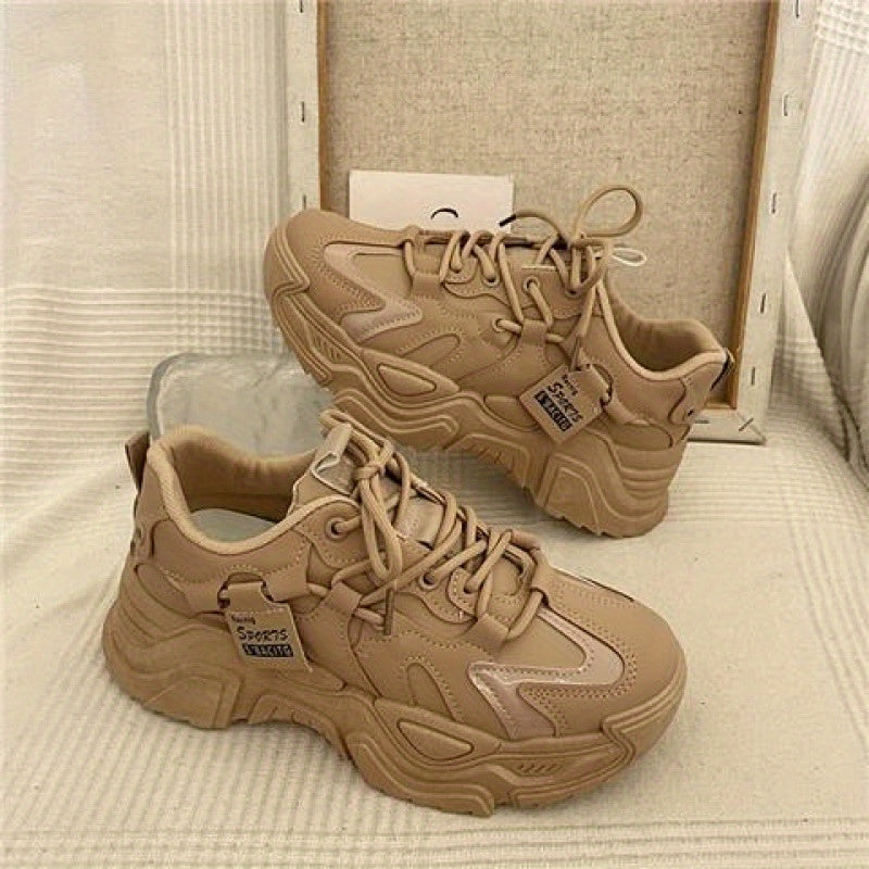 Women'S Breathable Platform Sneakers - Cozy Lined Chunky Sole, Urban Streetwear Athletic Shoes with PU Upper & Rubber Outsole, EVA Cushioned Insole for All-Day Comfort, Black Versatile Seasonal Transition Footwear, Ladies Sneakers, Sleek Shoe Design, Comf