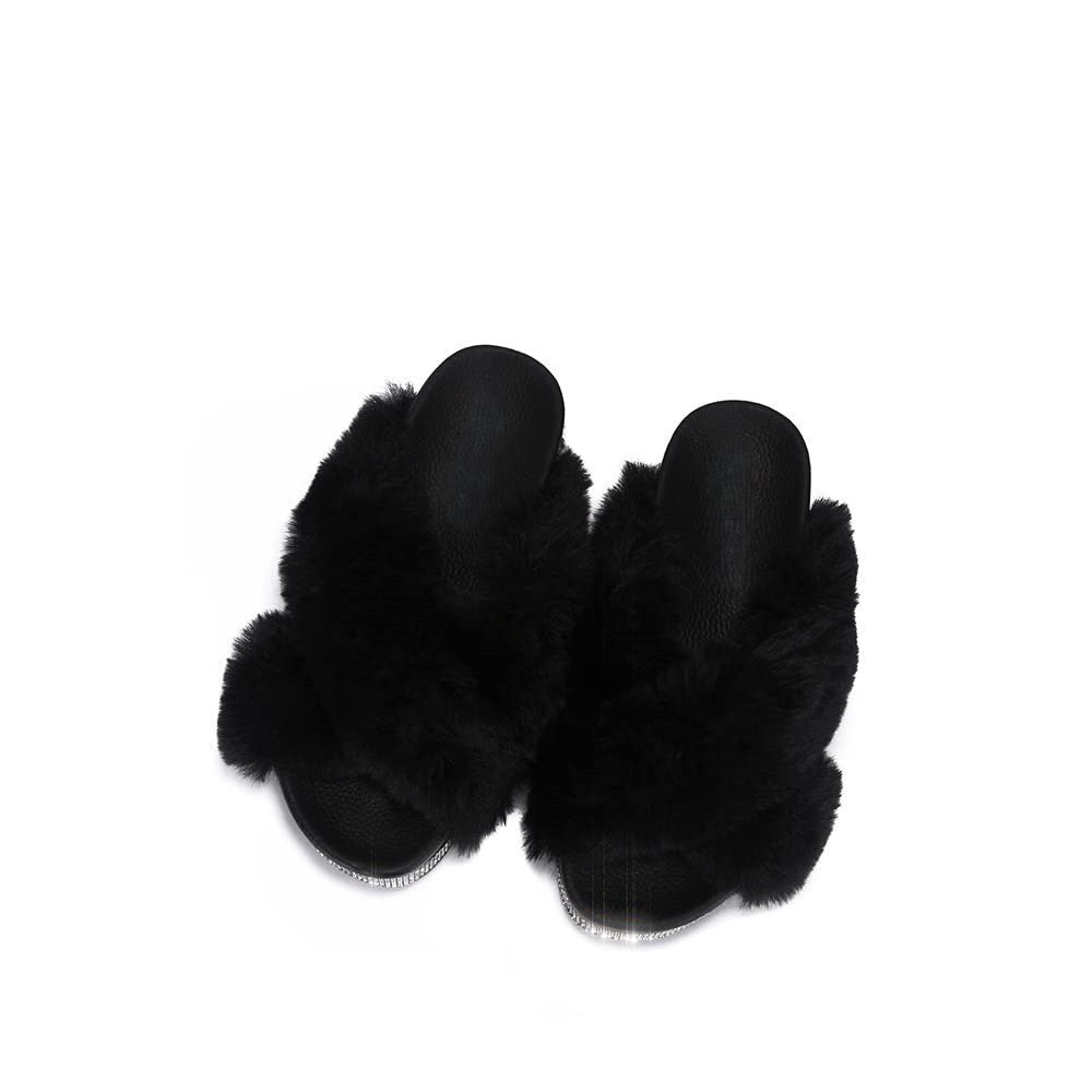 Spotty Criss Cross Fur Platform Sandals