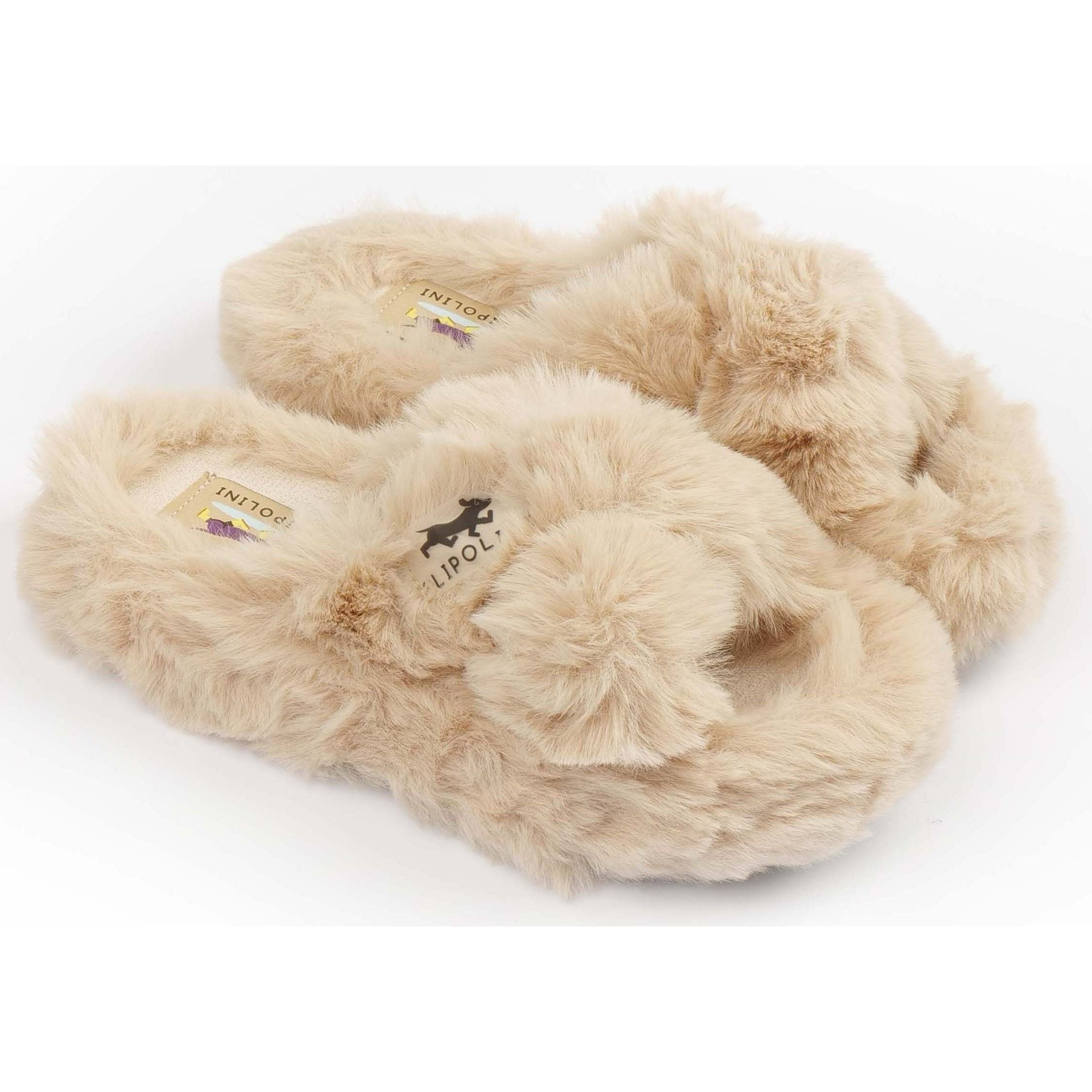 Slipolini Cloudy Gentle Women's Slippers - Plush Fur Design with High Sole, Lightweight and Cozy Comfort in White, Beige, and Black - Versatile for Indoor and Outdoor Use, Perfect for Relaxation, Lounging, and Cozy Home Moments
