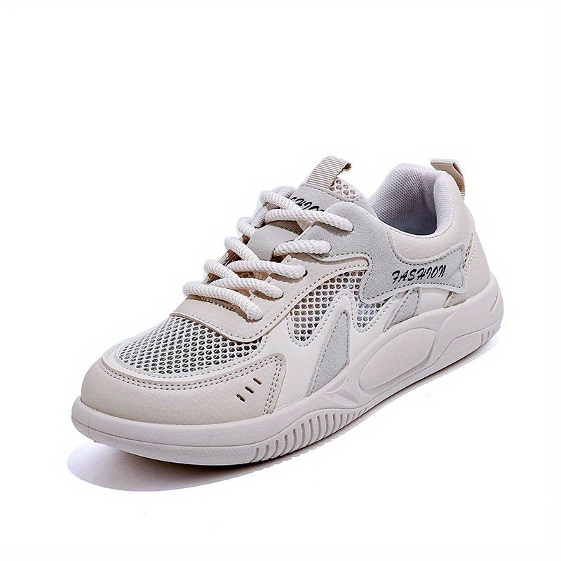 Women'S White Sneakers - Breathable Mesh Casual Shoes with Flexible Rubber Sole, Lightweight Comfort Walking Shoes for Everyday Wear - Versatile Street Style Kicks, All-Season Comfort, Ladies Sneakers, Modern Footwear, Durable Construction, Urban Fashion