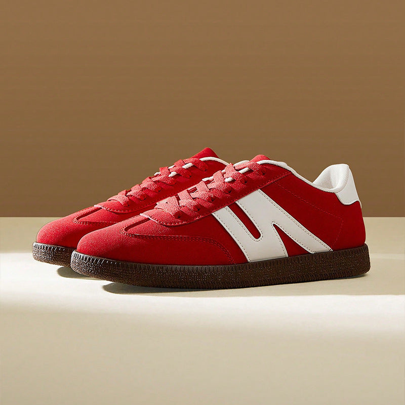 Women's Low-Top Sneakers - Beige & Black Accent - Cushioned PU Insole - Non-Slip Rubber Sole - All-Season Skate Shoes - Lightweight Everyday Casual Shoes - Minimalist Athletic Footwear, Ladies Sneakers, Stylish Stripes Design, Breathable Fabric Lining, Sp