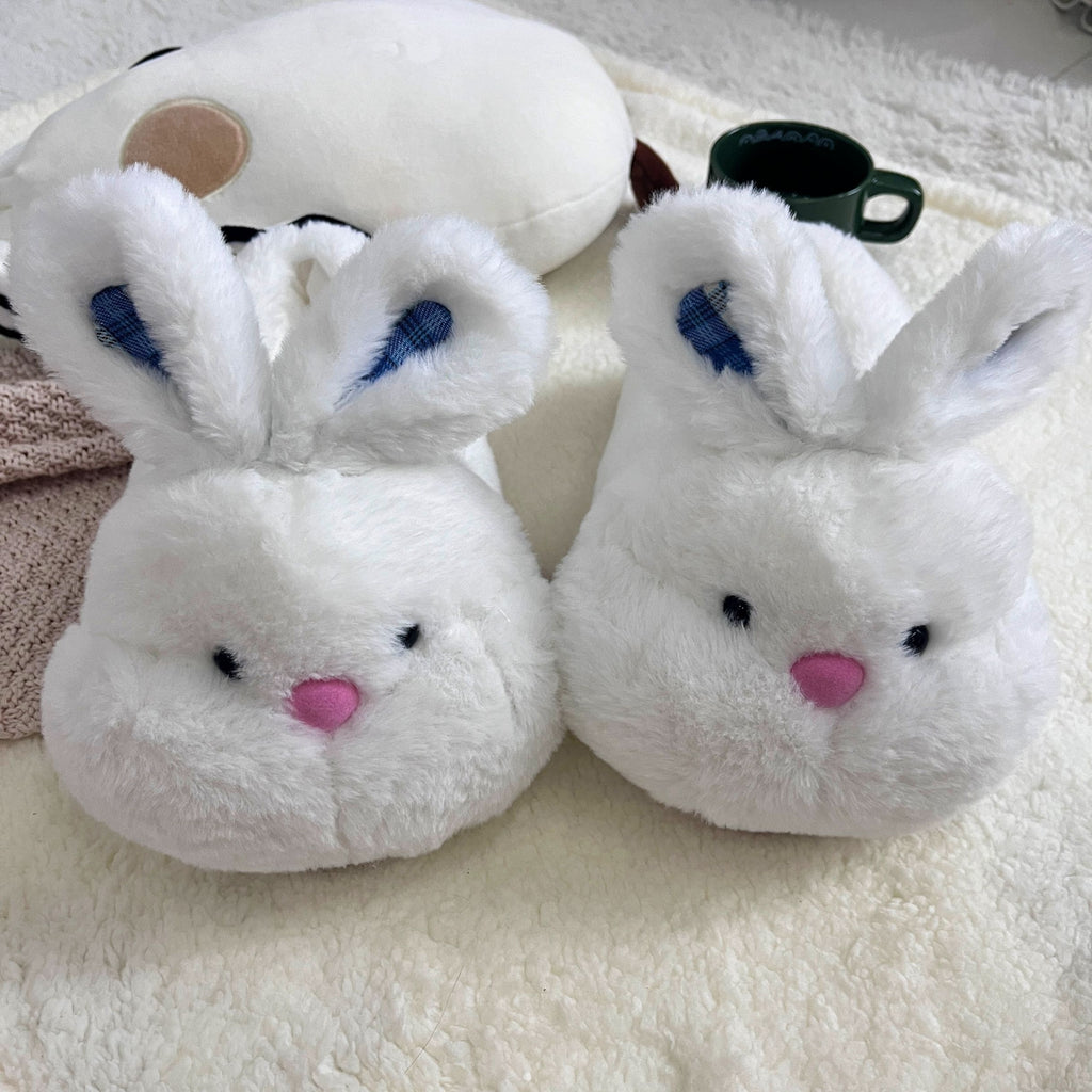 Cozy White Bunny Slippers - Cute Animal Design with Floppy Ears & Pink Nose, Warm Indoor\u002FOutdoor Shoes, Perfect for Bedroom or Gift, Machine Washable, Valentine's Day Gifts