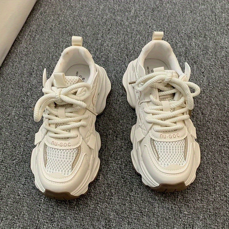 Women'S Vintage-Inspired Platform Sneakers - Lightweight Breathable PU Upper & Rubber Sole, Chunky Sole Shoes for Petite Frames - Casual Athletic Comfort, EVA Insole, Trendy Dad-Style Design, Comfortable Walking Shoes | Vintage Sneakers | Breathable Mesh