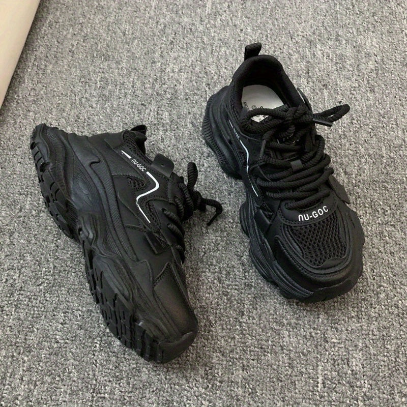 Women'S Vintage-Inspired Platform Sneakers - Lightweight Breathable PU Upper & Rubber Sole, Chunky Sole Shoes for Petite Frames - Casual Athletic Comfort, EVA Insole, Trendy Dad-Style Design, Comfortable Walking Shoes | Vintage Sneakers | Breathable Mesh