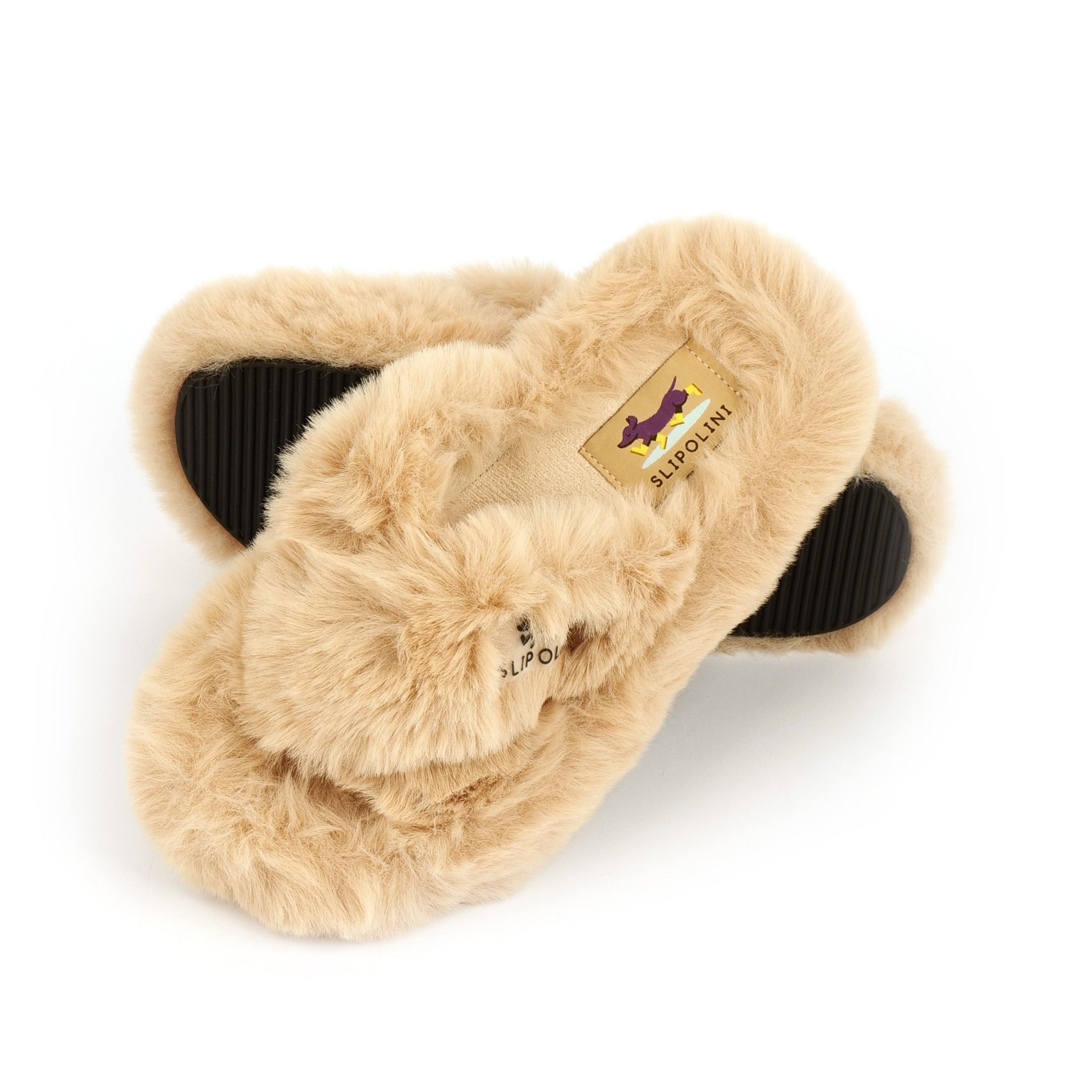 Slipolini Cloudy Gentle Women's Slippers - Plush Fur Design with High Sole, Lightweight and Cozy Comfort in White, Beige, and Black - Versatile for Indoor and Outdoor Use, Perfect for Relaxation, Lounging, and Cozy Home Moments