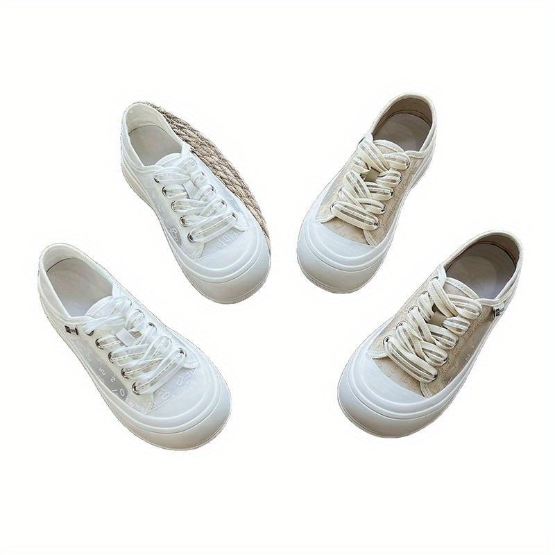 Women's Chunky Platform Sneakers - Lightweight Slip-Resistant Shoes with Convertible Non-Slip Rubber Sole, Breathable Fabric Upper - Cushioned Footbed for Everyday, Office, Formal Events - All-Season White Casual Shoes, Ladies Sneakers, Slipresistant Foot