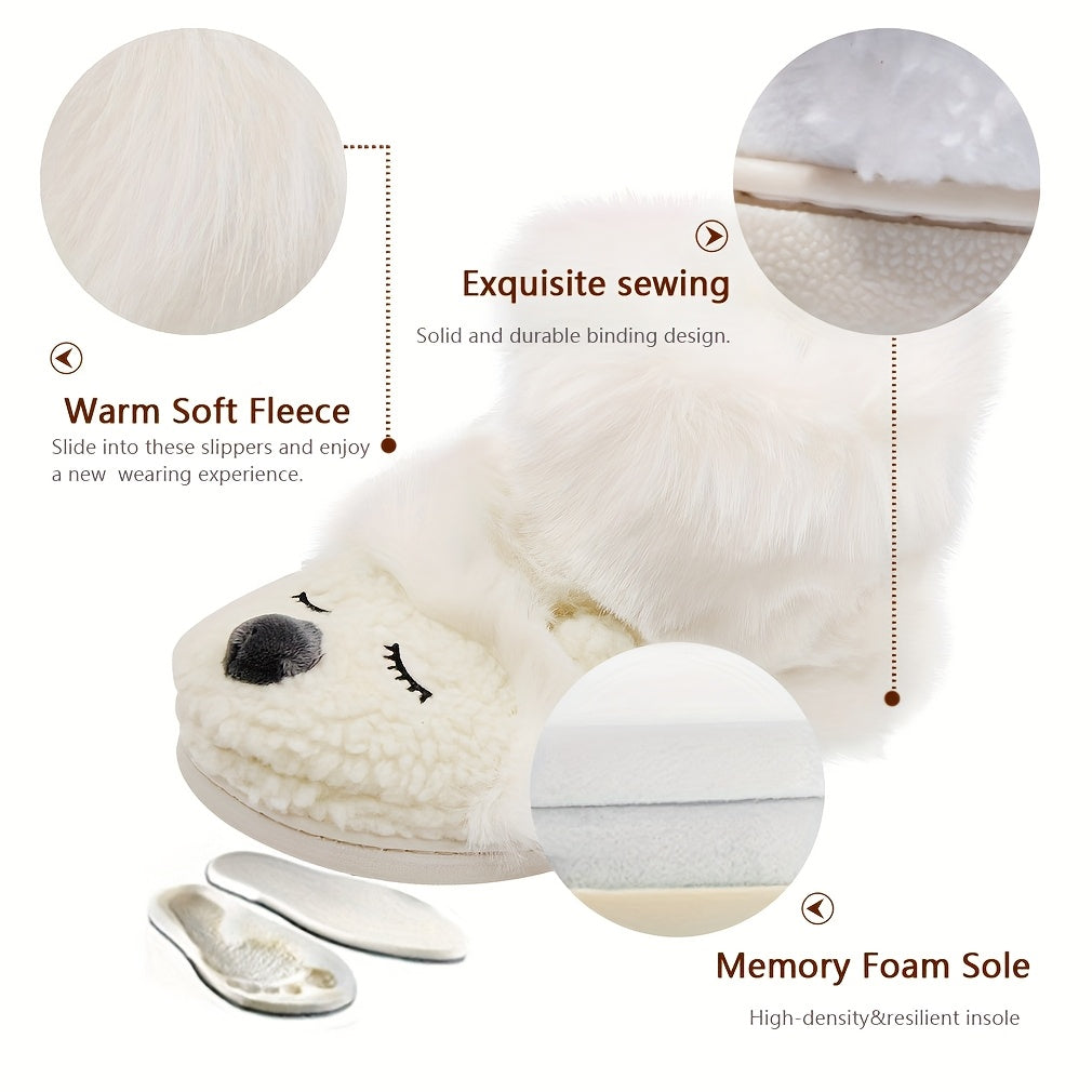 Women's Cozy Plush Animal Print Slip-On Slippers - Soft Warm Winter House Shoes with TPU Sole, Machine Washable for Halloween Christmas Cosplay & Everyday Comfort, House Slippers