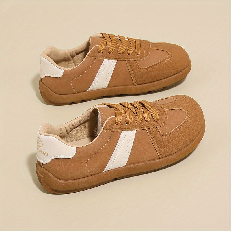 Women's Lightweight Breathable Trainer Sneakers - Brown & White Accent Casual Shoes, Cushioned EVA Insole & Non-Slip Rubber Outsole for Gym, Everyday, Travel - All-Day Comfort Athletic Footwear, Gym Shoes, Sleek Shoe Design, Fabric Lined Interior