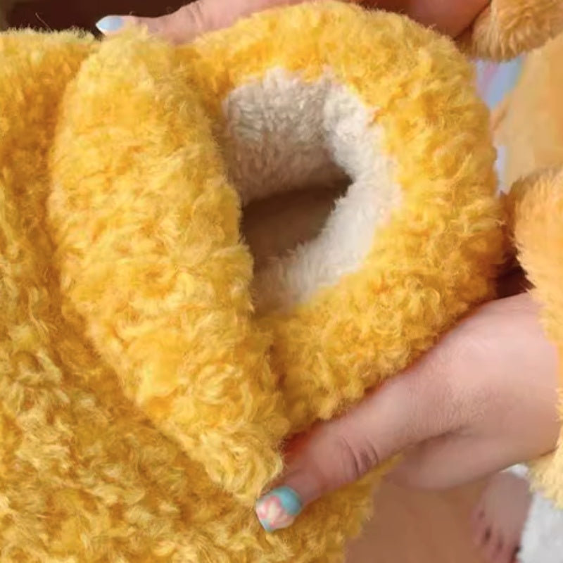 Women'S Cozy Plush Duck Paw Slippers - Soft Yellow Winter Indoor Shoes with Non-Slip TPU Sole, Warm & Comfortable for Cold Floors, Casual Home Footwear, Cute Animal Design, Soft Fabric Upper