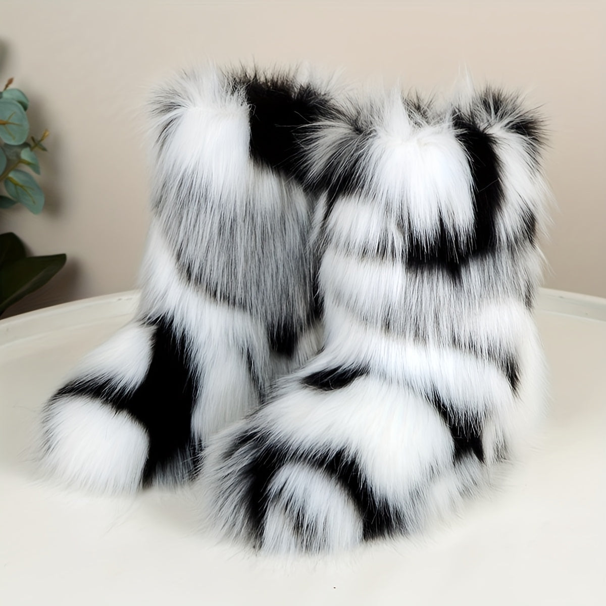 Women's Furry Faux Fur Winter Boots - Fluffy Warm Snow Booties with Flat Rubber Sole, Fashionable Outdoor Shoes for Girls and Women, Furry Boots