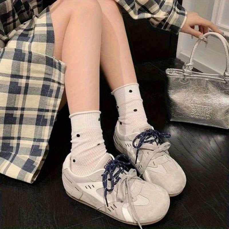 Women'S Casual Sneakers - Breathable Mesh Upper, Comfortable Lining, Lightweight Anti-Slip Rubber Sole, Versatile for All Occasions, White with Blue Accents, Allseason Shoes | Stylish Casual Shoes | Comfortable Fit