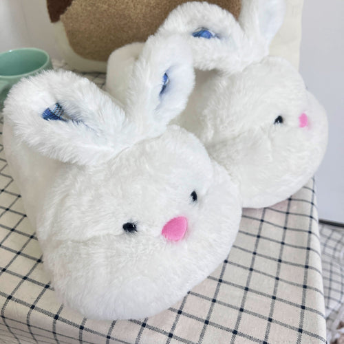 Cozy White Bunny Slippers - Cute Animal Design with Floppy Ears & Pink Nose, Warm Indoor\u002FOutdoor Shoes, Perfect for Bedroom or Gift, Machine Washable, Valentine's Day Gifts