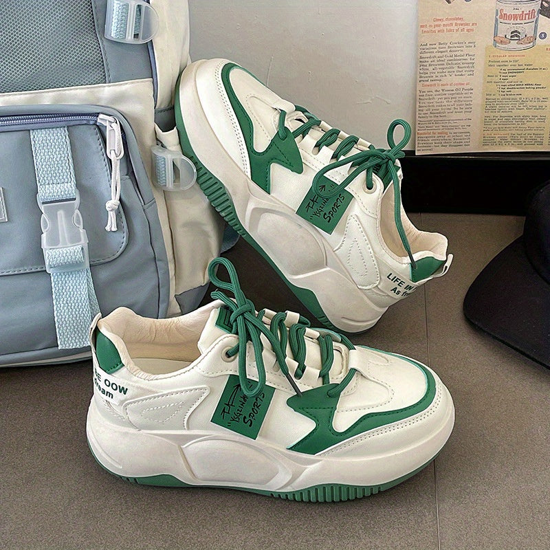 Women's Lightweight Breathable Slip-Resistant Walking Shoes - White & Green Accent Casual Sneakers, Cushioned EVA Insole & Non-Slip Rubber Outsole for Everyday, Office, Shopping - Summer Shoes, Everyday Comfort Footwear, Fabric Lined Interior