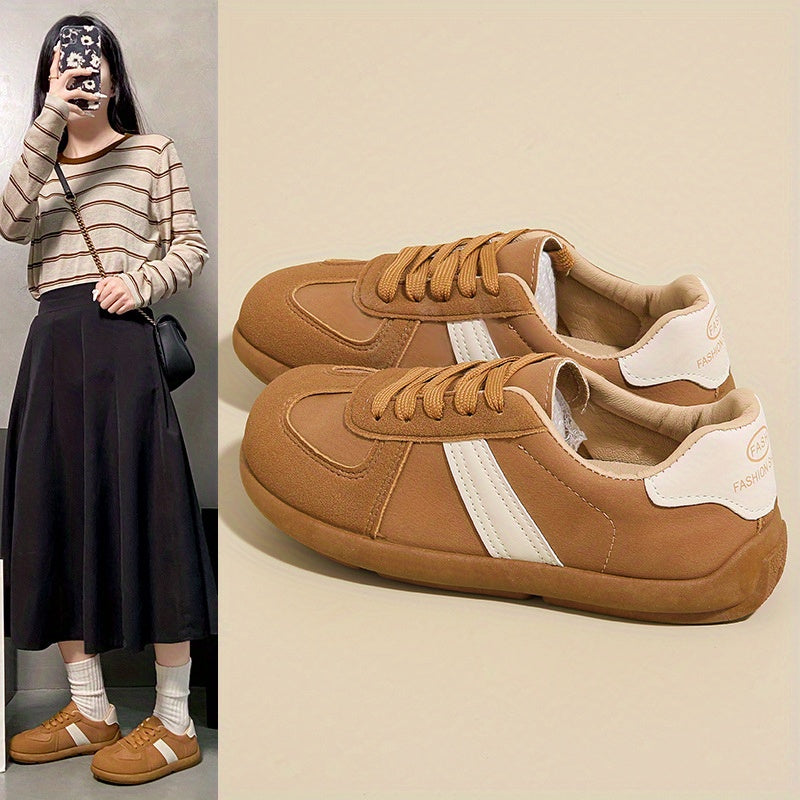 Women's Lightweight Breathable Trainer Sneakers - Brown & White Accent Casual Shoes, Cushioned EVA Insole & Non-Slip Rubber Outsole for Gym, Everyday, Travel - All-Day Comfort Athletic Footwear, Gym Shoes, Sleek Shoe Design, Fabric Lined Interior