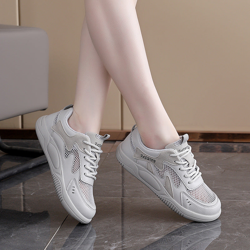 Women'S White Sneakers - Breathable Mesh Casual Shoes with Flexible Rubber Sole, Lightweight Comfort Walking Shoes for Everyday Wear - Versatile Street Style Kicks, All-Season Comfort, Ladies Sneakers, Modern Footwear, Durable Construction, Urban Fashion