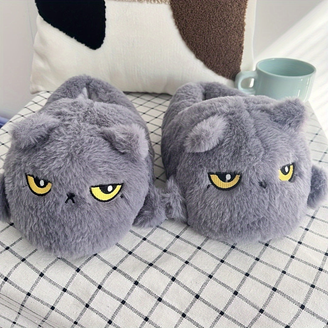 Women'S Fluffy Cat Animal Winter Slippers, Cozy Warm Fuzzy Home Shoes, Novelty Plush Indoor Footwear, with Rubber Sole, for Christmas Halloween Gift, All-Season Flannel Upper & Inner, Valentine'S Day Gifts