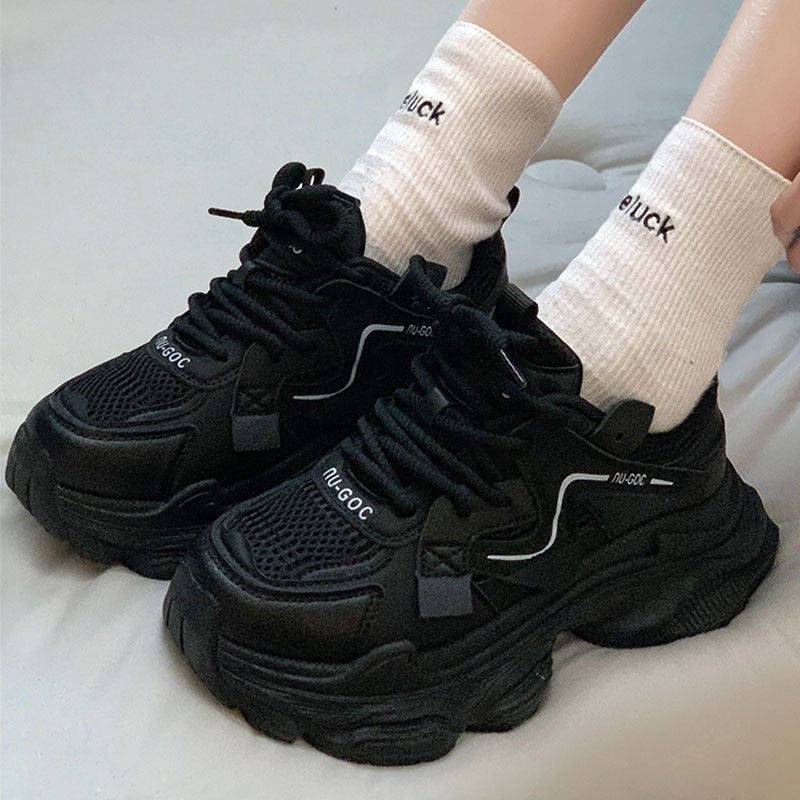 Women'S Vintage-Inspired Platform Sneakers - Lightweight Breathable PU Upper & Rubber Sole, Chunky Sole Shoes for Petite Frames - Casual Athletic Comfort, EVA Insole, Trendy Dad-Style Design, Comfortable Walking Shoes | Vintage Sneakers | Breathable Mesh