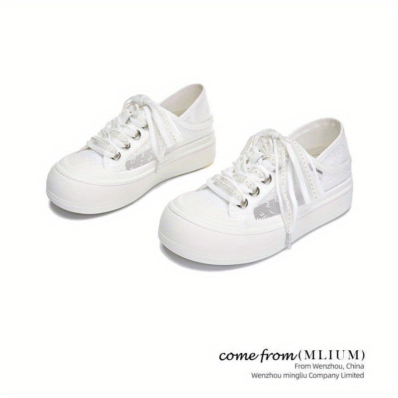 Women's Chunky Platform Sneakers - Lightweight Slip-Resistant Shoes with Convertible Non-Slip Rubber Sole, Breathable Fabric Upper - Cushioned Footbed for Everyday, Office, Formal Events - All-Season White Casual Shoes, Ladies Sneakers, Slipresistant Foot