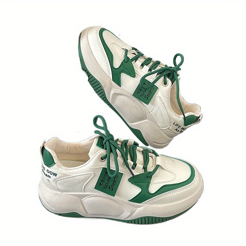 Women's Lightweight Breathable Slip-Resistant Walking Shoes - White & Green Accent Casual Sneakers, Cushioned EVA Insole & Non-Slip Rubber Outsole for Everyday, Office, Shopping - Summer Shoes, Everyday Comfort Footwear, Fabric Lined Interior