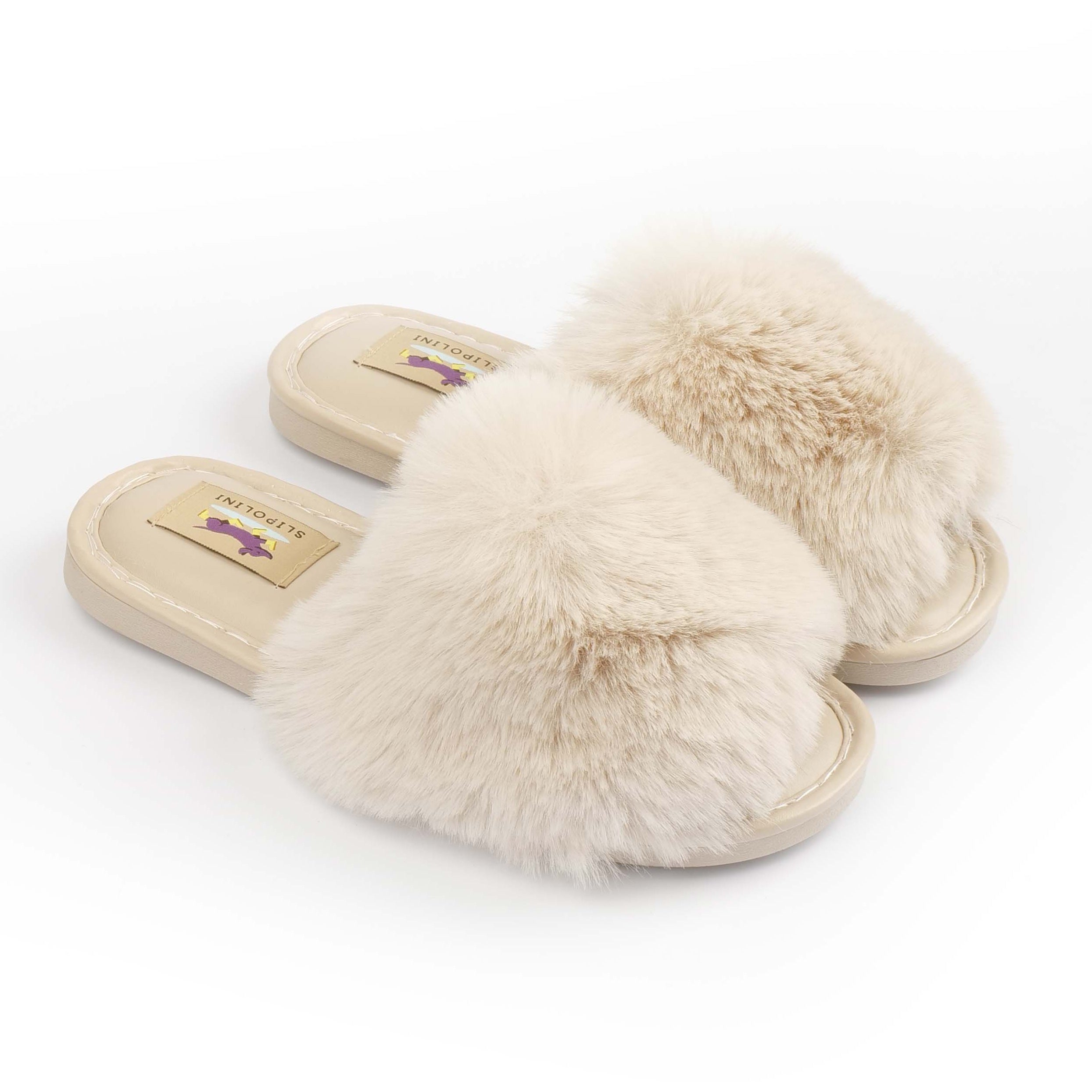 Slipolini Fluffy Cloud Soft Plush Slippers for Women - Cozy Indoor Footwear, Plush Fabric, Slip-On Design, Available in Neutral Tones - Comfortable and Relaxing for Lounging at Home, Winding Down After Work, or Enjoying Cozy Evenings