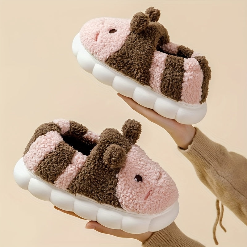 Cozy Bee-Themed Plush Winter Slippers for Women – Soft, Warm Indoor Shoes with Cute Animal Design, Ideal for Bedroom and Outdoor Use, Valentine's Day Gifts
