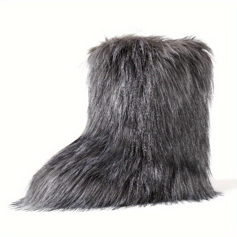 Women's Furry Faux Fur Winter Boots - Fluffy Warm Snow Booties with Flat Rubber Sole, Fashionable Outdoor Shoes for Girls and Women, Furry Boots
