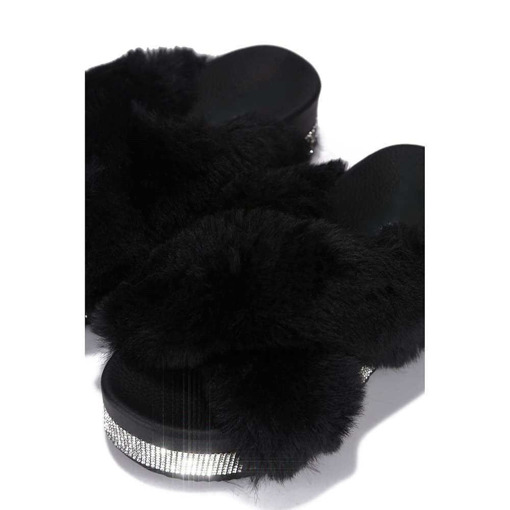 Spotty Criss Cross Fur Platform Sandals