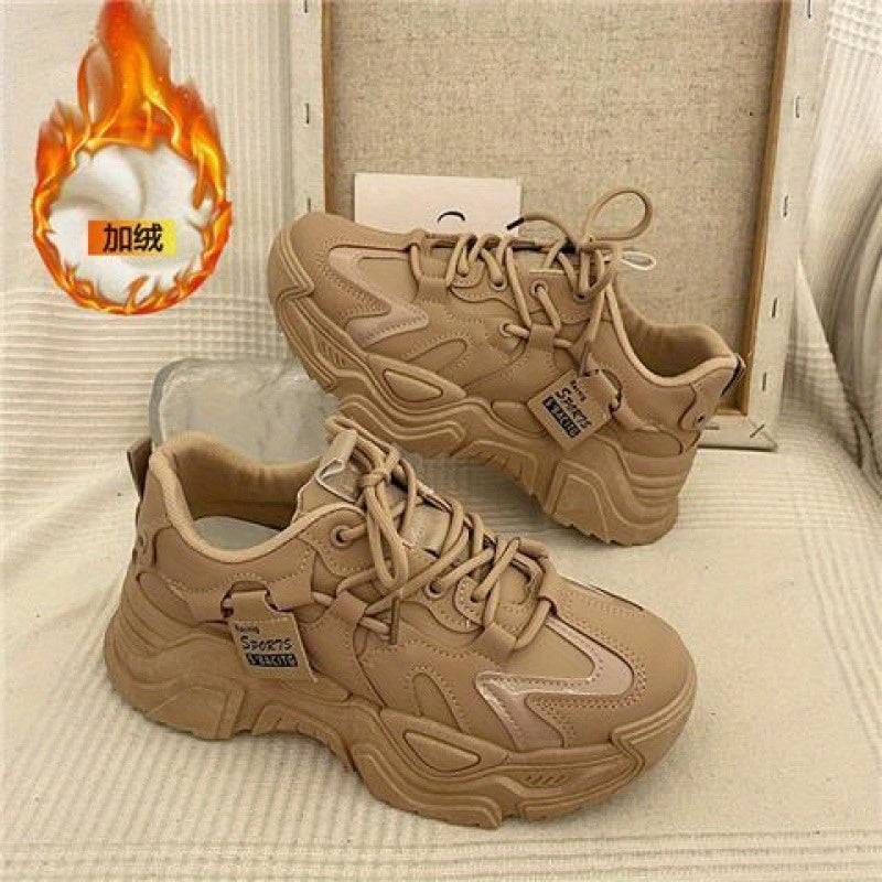 Women'S Breathable Platform Sneakers - Cozy Lined Chunky Sole, Urban Streetwear Athletic Shoes with PU Upper & Rubber Outsole, EVA Cushioned Insole for All-Day Comfort, Black Versatile Seasonal Transition Footwear, Ladies Sneakers, Sleek Shoe Design, Comf