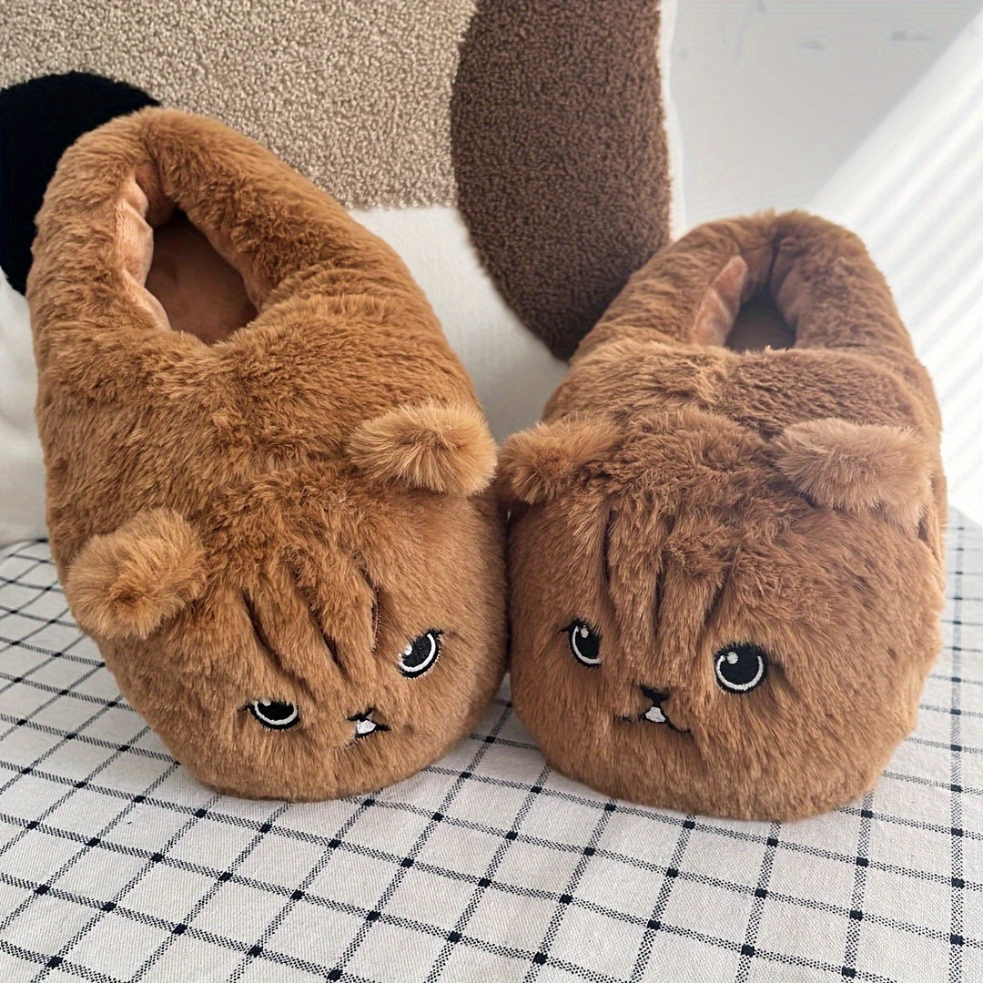 Women'S Fluffy Cat Animal Winter Slippers, Cozy Warm Fuzzy Home Shoes, Novelty Plush Indoor Footwear, with Rubber Sole, for Christmas Halloween Gift, All-Season Flannel Upper & Inner, Valentine'S Day Gifts