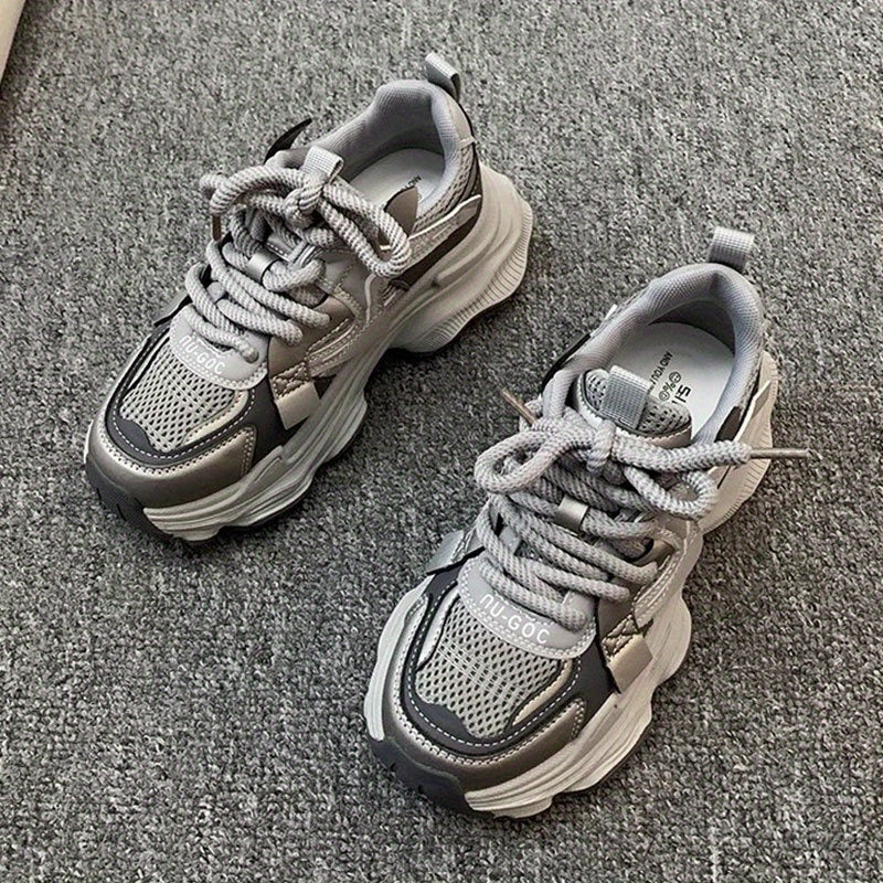 Women'S Vintage-Inspired Platform Sneakers - Lightweight Breathable PU Upper & Rubber Sole, Chunky Sole Shoes for Petite Frames - Casual Athletic Comfort, EVA Insole, Trendy Dad-Style Design, Comfortable Walking Shoes | Vintage Sneakers | Breathable Mesh