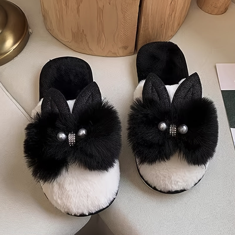 Women's Cute Cat Ear Slip-On Slippers - Soft Plush House Shoes, Non-Slip TPU Sole Indoor\u002FOutdoor, All-Season Cozy Footwear for Women (Black\u002FBeige\u002FGray\u002F) - Perfect Gift for Cat Lovers