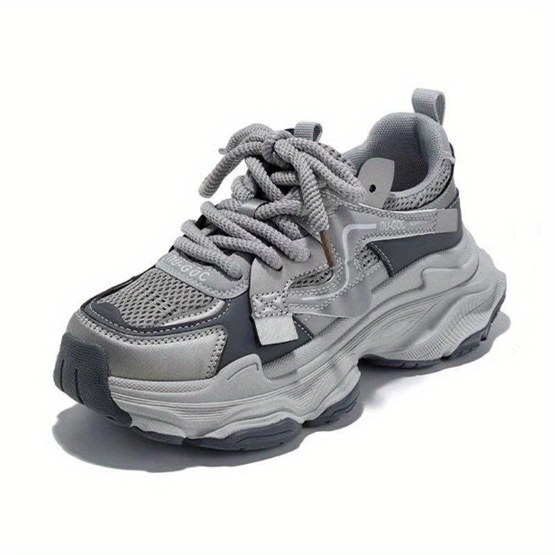 Women'S Vintage-Inspired Platform Sneakers - Lightweight Breathable PU Upper & Rubber Sole, Chunky Sole Shoes for Petite Frames - Casual Athletic Comfort, EVA Insole, Trendy Dad-Style Design, Comfortable Walking Shoes | Vintage Sneakers | Breathable Mesh