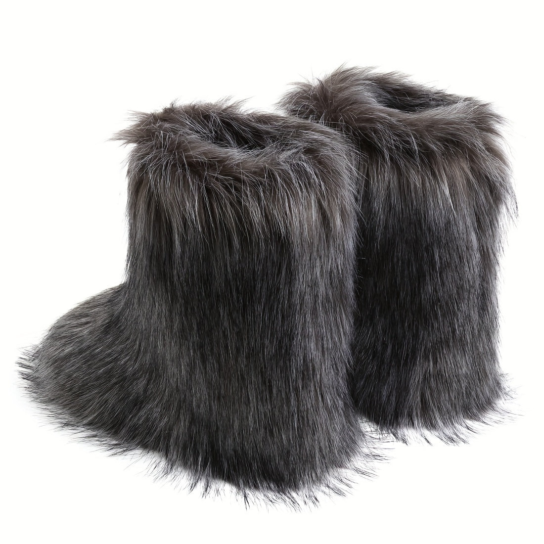 Women's Furry Faux Fur Winter Boots - Fluffy Warm Snow Booties with Flat Rubber Sole, Fashionable Outdoor Shoes for Girls and Women, Furry Boots