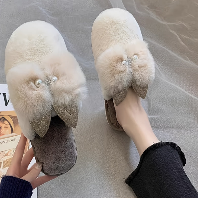 Women's Cute Cat Ear Slip-On Slippers - Soft Plush House Shoes, Non-Slip TPU Sole Indoor\u002FOutdoor, All-Season Cozy Footwear for Women (Black\u002FBeige\u002FGray\u002F) - Perfect Gift for Cat Lovers