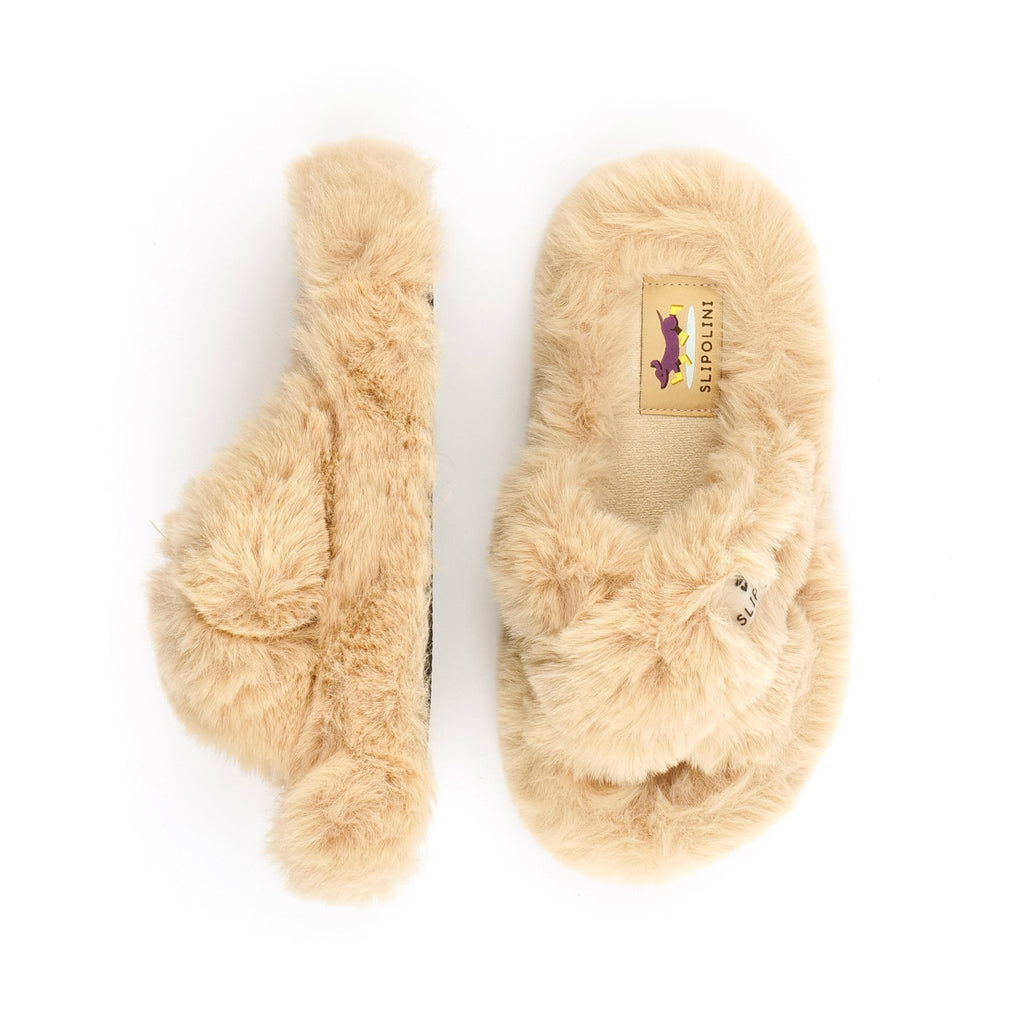 Slipolini Cloudy Gentle Women's Slippers - Plush Fur Design with High Sole, Lightweight and Cozy Comfort in White, Beige, and Black - Versatile for Indoor and Outdoor Use, Perfect for Relaxation, Lounging, and Cozy Home Moments