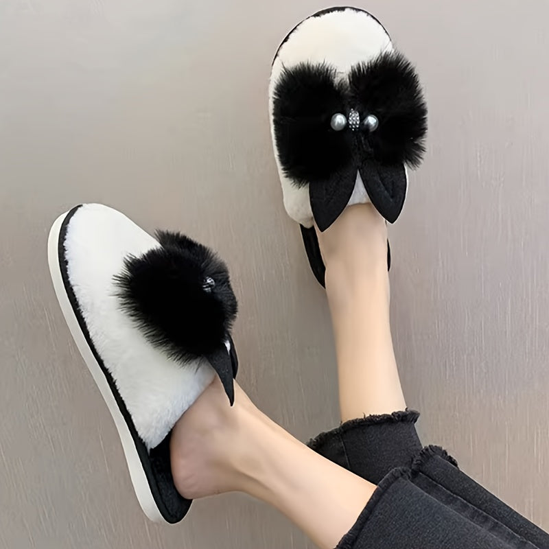 Women's Cute Cat Ear Slip-On Slippers - Soft Plush House Shoes, Non-Slip TPU Sole Indoor\u002FOutdoor, All-Season Cozy Footwear for Women (Black\u002FBeige\u002FGray\u002F) - Perfect Gift for Cat Lovers