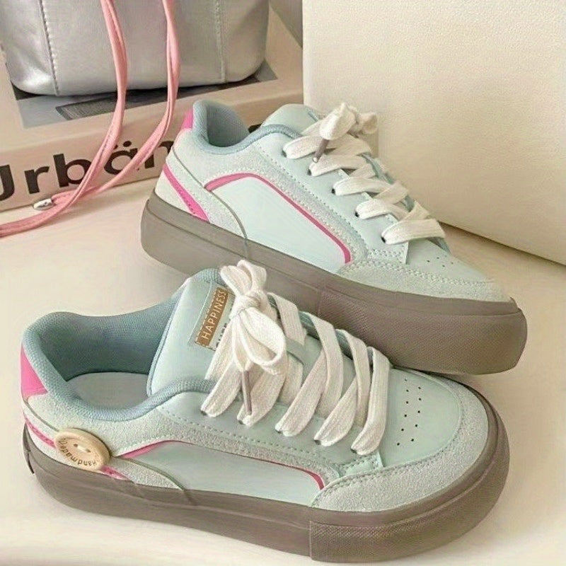 Women'S Breathable Walking Shoes with Wide Last Design - Moisture-Wicking PU Upper & EVA Insole, Pink & White Striped Accents, Rubber Sole for All-Day Comfort - Ideal for Daily Activities, Ladies Sneakers