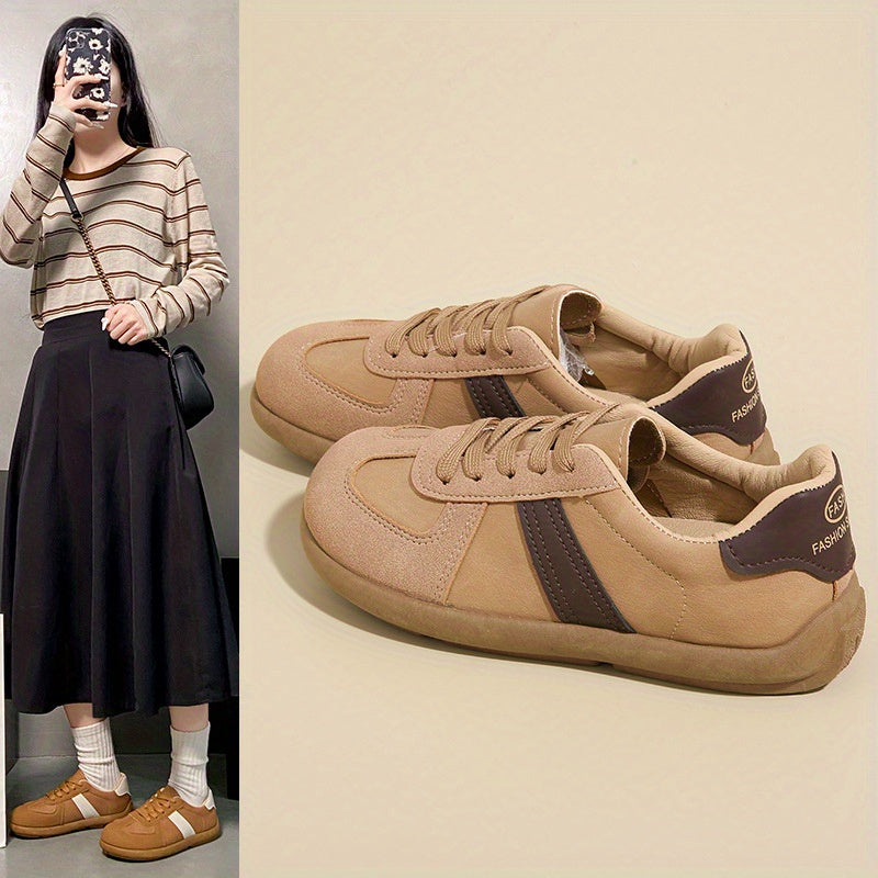 Women's Lightweight Breathable Trainer Sneakers - Brown & White Accent Casual Shoes, Cushioned EVA Insole & Non-Slip Rubber Outsole for Gym, Everyday, Travel - All-Day Comfort Athletic Footwear, Gym Shoes, Sleek Shoe Design, Fabric Lined Interior