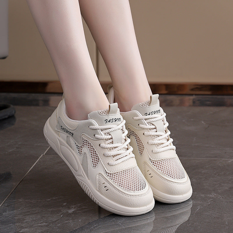 Women'S White Sneakers - Breathable Mesh Casual Shoes with Flexible Rubber Sole, Lightweight Comfort Walking Shoes for Everyday Wear - Versatile Street Style Kicks, All-Season Comfort, Ladies Sneakers, Modern Footwear, Durable Construction, Urban Fashion