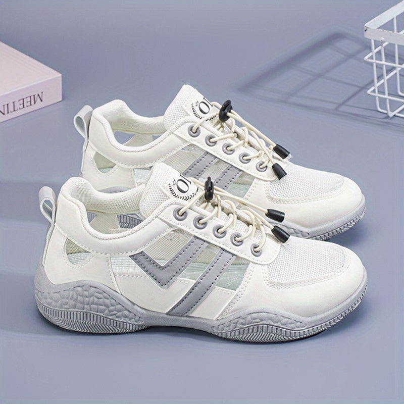 Women'S Summer Breathable Mesh Sneakers - Lightweight, Comfortable White Casual Shoes with Lace-Up Design, PU Upper & EVA Insole, Perfect for Casual Attire, Ladies Sneakers