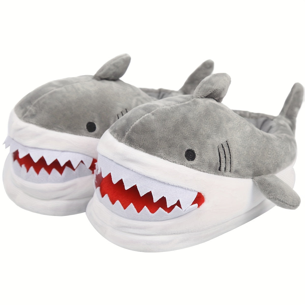 Cozy Shark-Shaped Plush Winter Slippers for Women - Blue with Red Accents, Indoor\u002FOutdoor Comfort, Creative Gift Idea, Soft Fabric Material, Cute Slippers, Valentine's Day Gifts